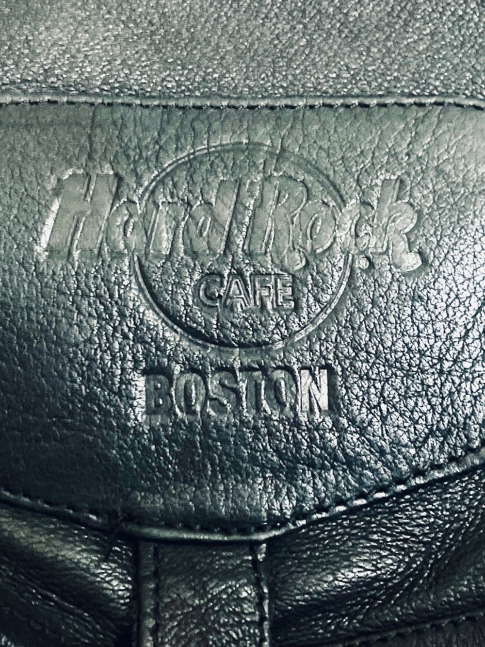 Vintage 90s Hard Rock Cafe Black Embossed Leather Boston Rucksack Backpack